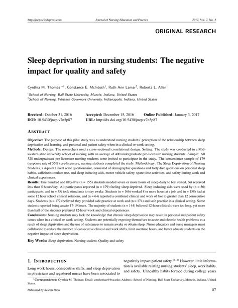 Pdf Sleep Deprivation In Nursing Students The Negative Impact For