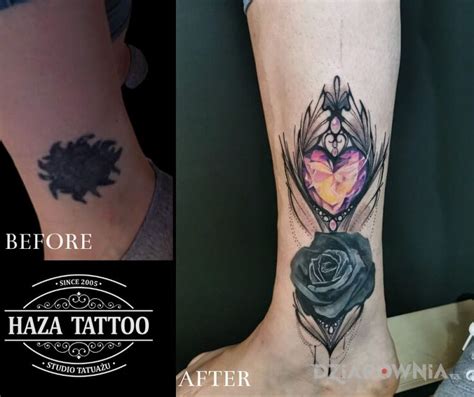 Tatuaż cover up diamentowe serce Autor Studio Haza Tattoo