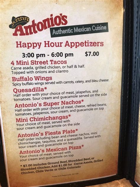 Menu At Antonios Méxican Restaurant Fresno