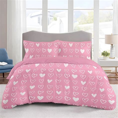 Exxbyeli Queen Duvet Cover Set Modern Duvet Cover Queen Set Women Girls Heart Shaped