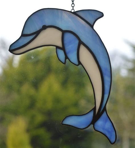 Dolphin Stained Glass Suncatcher Etsy Animaux Aquatiques Animaux Aquatique