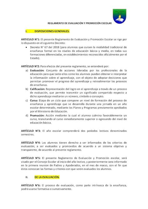 PDF REGLAMENTO DE EVALUACIÓN Y PROMOCIÓN ESCOLAR ARTICULO N1 El