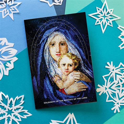 Catholic Christmas Card Blue Mosaic Madonna Set Of 10 Vianney Vocations