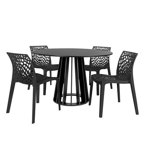 Conjunto Mesa De Jantar Redonda Talia Cm Preta Cadeiras