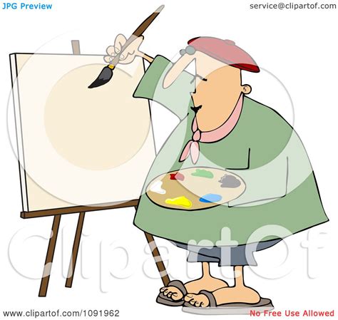 Clipart Chubby Artist Painter Working On A Blank Canvas Royalty Free