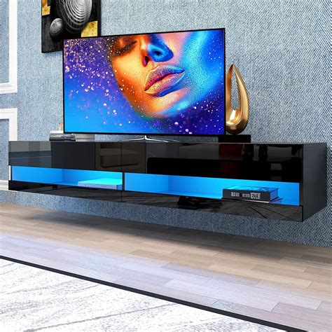 Buy Floating Tv Stand Wall Ed High Glossy Led Tv Stand For Up To