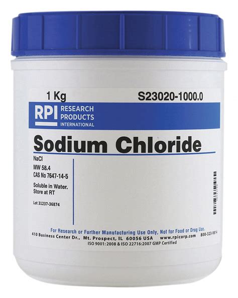 RPI Sodium Chloride 1 Kg Container Size Powder 31GD58 S23020 1000 0