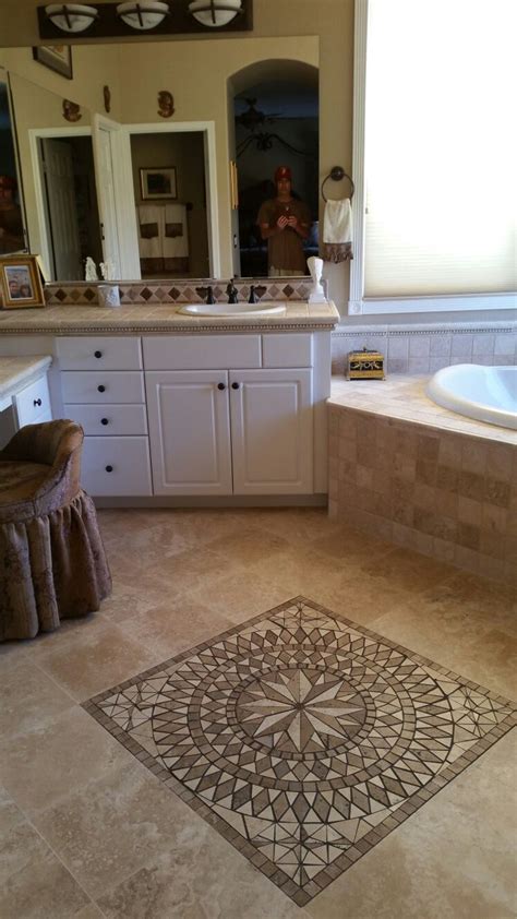 Travertine Tiles Bathroom With Del Sol Medallion