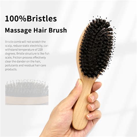 100 Boar Bristle Paddle Hair Brush Wooden Women Hair Massage Brush