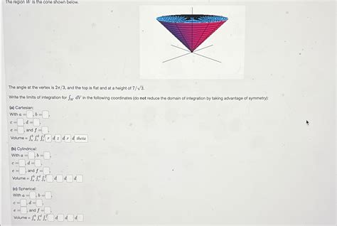 Solved The Region W Is The Cone Shown Below The Angle At Chegg