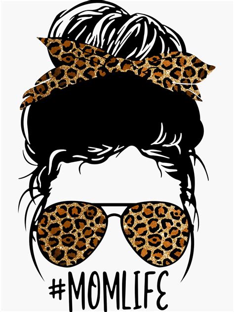 Leopard Mom Life Messy Bun Sticker By Arteesarts Redbubble