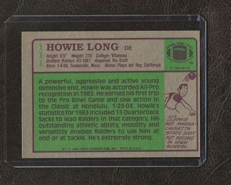 1984 Topps Football 111 Howie Long Oakland Raiders HOF Rookie NM