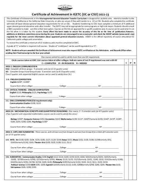 Fillable Online Intersegmental GE Transfer Curriculum IGETC