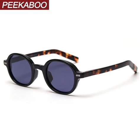 Peekaboo Retro Oval Sunglasses Men Polarized Uv Korean Style Tr