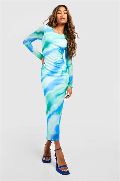 Abstract Mesh Midaxi Dress Boohoo