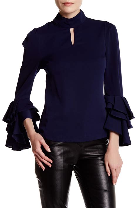 Gracia Ruffle Sleeve Blouse In Blue Lyst