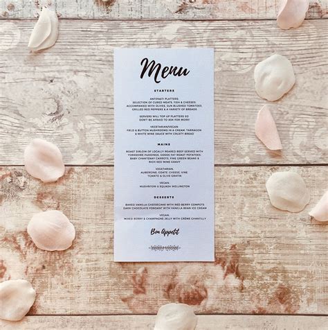 Personalised Wedding Breakfast Food Menu Table Décor Rustic