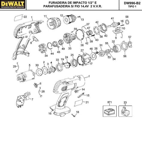 Vista Explodida PeÇas P Furadeira De Impacto Dewalt Dw996 B2 Tipo 1 220v