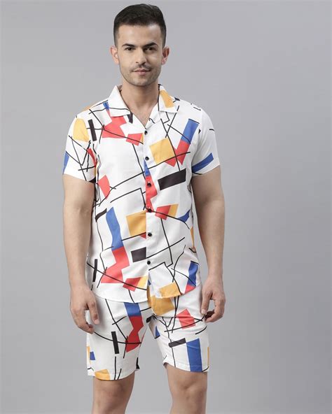 Buy Mens White Geometric Printed Co Ord Set Online In India At Bewakoof