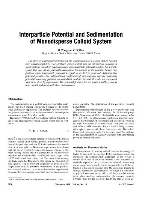 Pdf Interparticle Potential And Sedimentation Of Monodisperse Colloid System Dokumen Tips