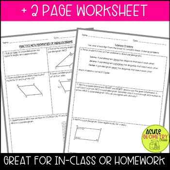 Properties Of Parallelograms Guided Notes With Video And Practice Worksheet