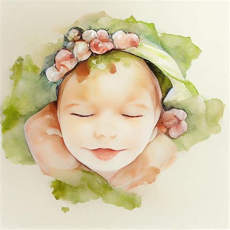 Premium Ai Image Sleeping Baby With Flowers Watercolor Of An