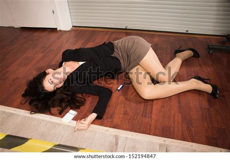 Crime Scene Office Lifeless Businesswoman Lying Stock Photo