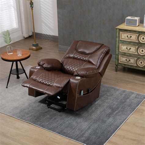 Latitude Run® Oversized Faux Leather Power Lift Recliner With Heating Massager And Cup Holders