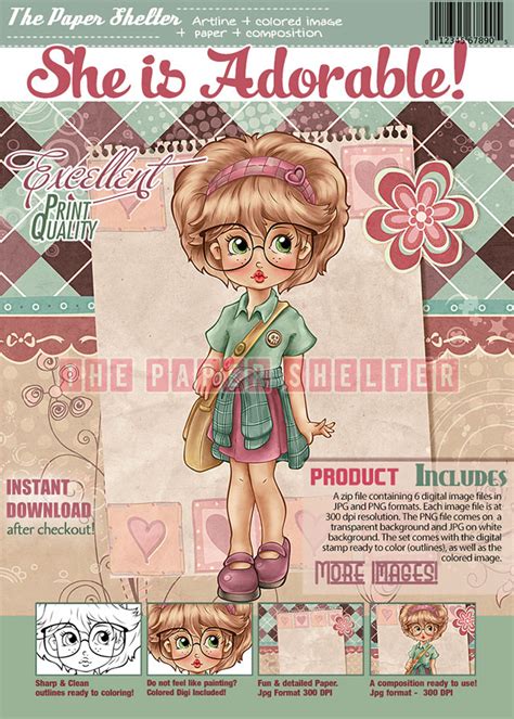 She Is Adorable Digital Samp 300 Digital Stamps Coloring