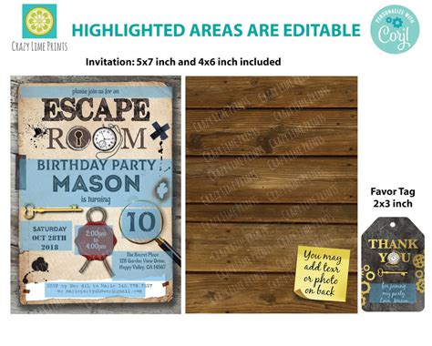 Escape Room Invitation Editable Birthday Party Invite Etsy