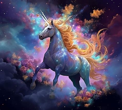 Licorne Dans Les Nuages Avec Une Crini Re Arc En Ciel Et Une Ai