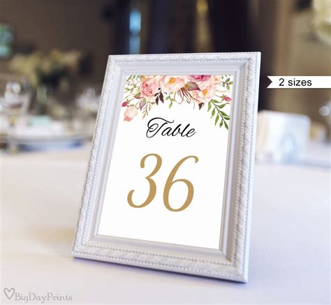 Wedding Table Numbers Floral Table Numbers Printable Wedding Etsy