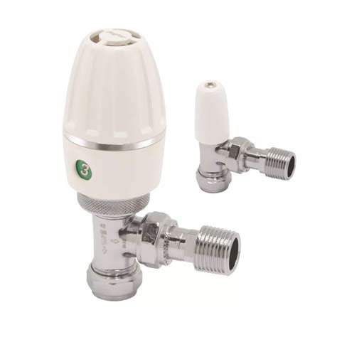 Pegler Terrier Terrier 3 White Angled Thermostatic Trv And Lockshield 15mm X 12 Screwfix