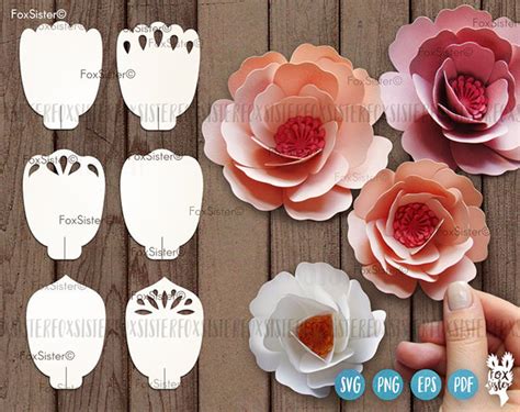 6 Paper Flower Svg Templates In A Bundle For 3d Flowers Flower Petals