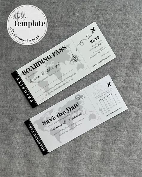 Passport Wedding Invitation Save The Date And RSVP Boarding Pass