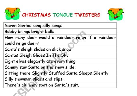 Christmas Tongue Twisters Esl Worksheet By Mag89