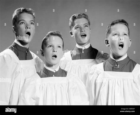 1950s 1960s Four Choir Boys Singing Stock Photo Alamy