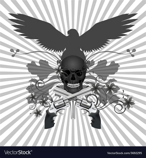 Skull With Guns And Flowers Royalty Free Vector Image