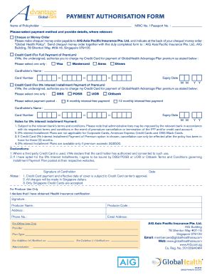 Fillable Online Payment Authorisation Form Aig Fax Email Print