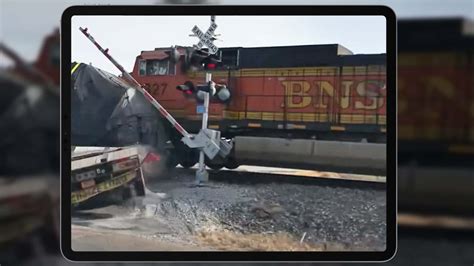 Video Train Crashes Derails After Hitting Semi Truck Stuck On Crossing