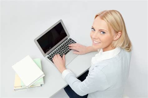 Beautiful Student Girl Studying with Laptop Stock Photo - Image of cute ...