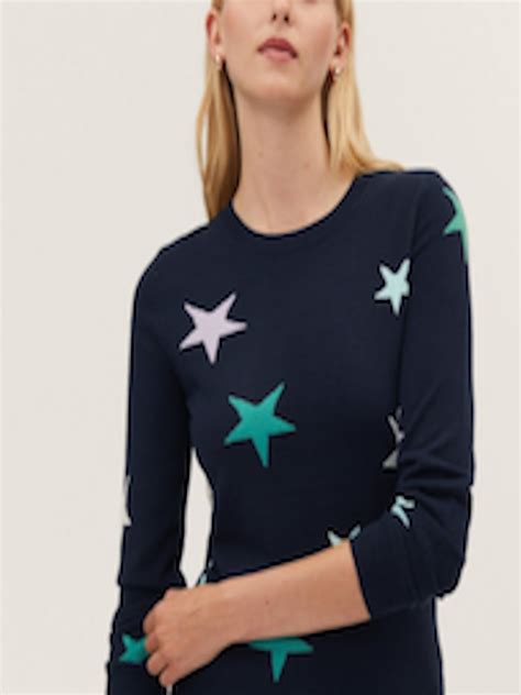 Buy Marks Spencer Women Navy Blue Green Printed Pullover Sweaters