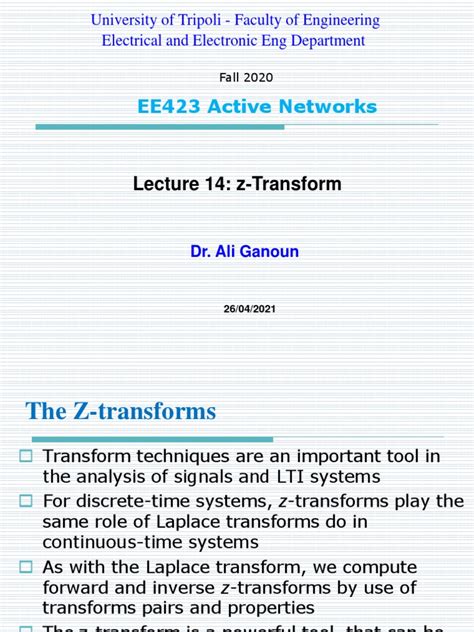 Ee423 Lecture 14 Z Transforms Pdf Mathematical Analysis Mathematical Objects