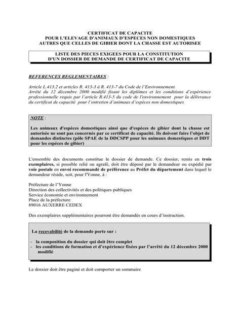 NOTICE CERTIFICAT DE CAPACITE ELEVAGE