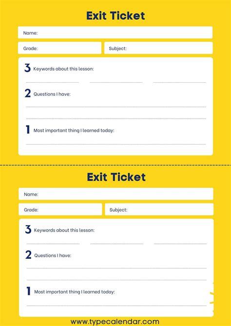 Free Printable Exit Ticket Templates PDF Word Examples