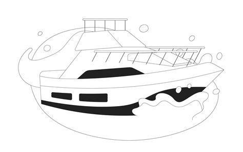 Luxury yacht on water monochrome flat vector object. Ocean splashing ...