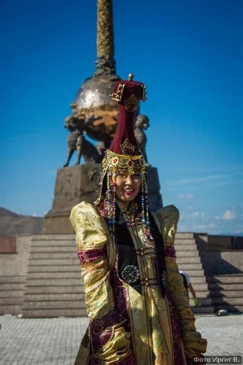 A Tuvan Girl In Traditional Dress By The Center Of Asia Monument In Kyzyl Traditional Dresses