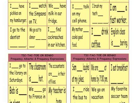 Adverbs Of Frequency And Frequency Expressions Tic Tac Toe Or Bingo Game Teaching Resources