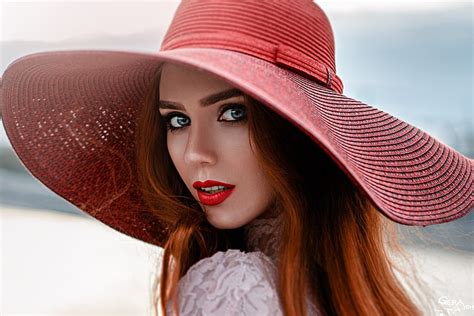 Women S Red Summer Hat Look Girl Face Clothing Portrait Makeup