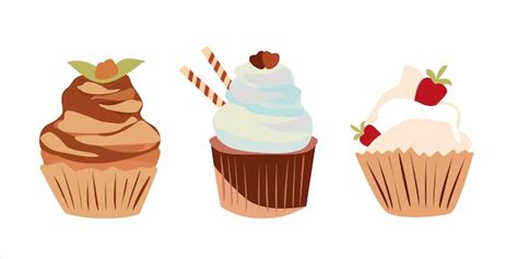 Premium Vector Collections Of Sweet Food Creamy Cupcake Set Isolated